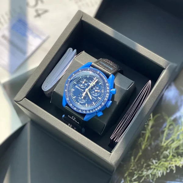 Swatch x Omega Blue Dial/Black Strap Bioceramic Moonswatch Mission to Mercury OG-1028