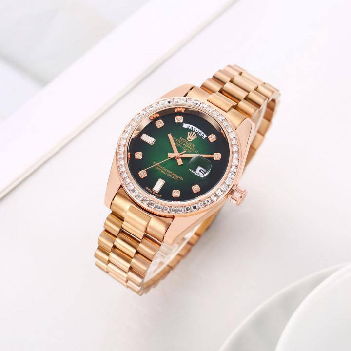 Day Date Diamond Copper Green Watch For Men