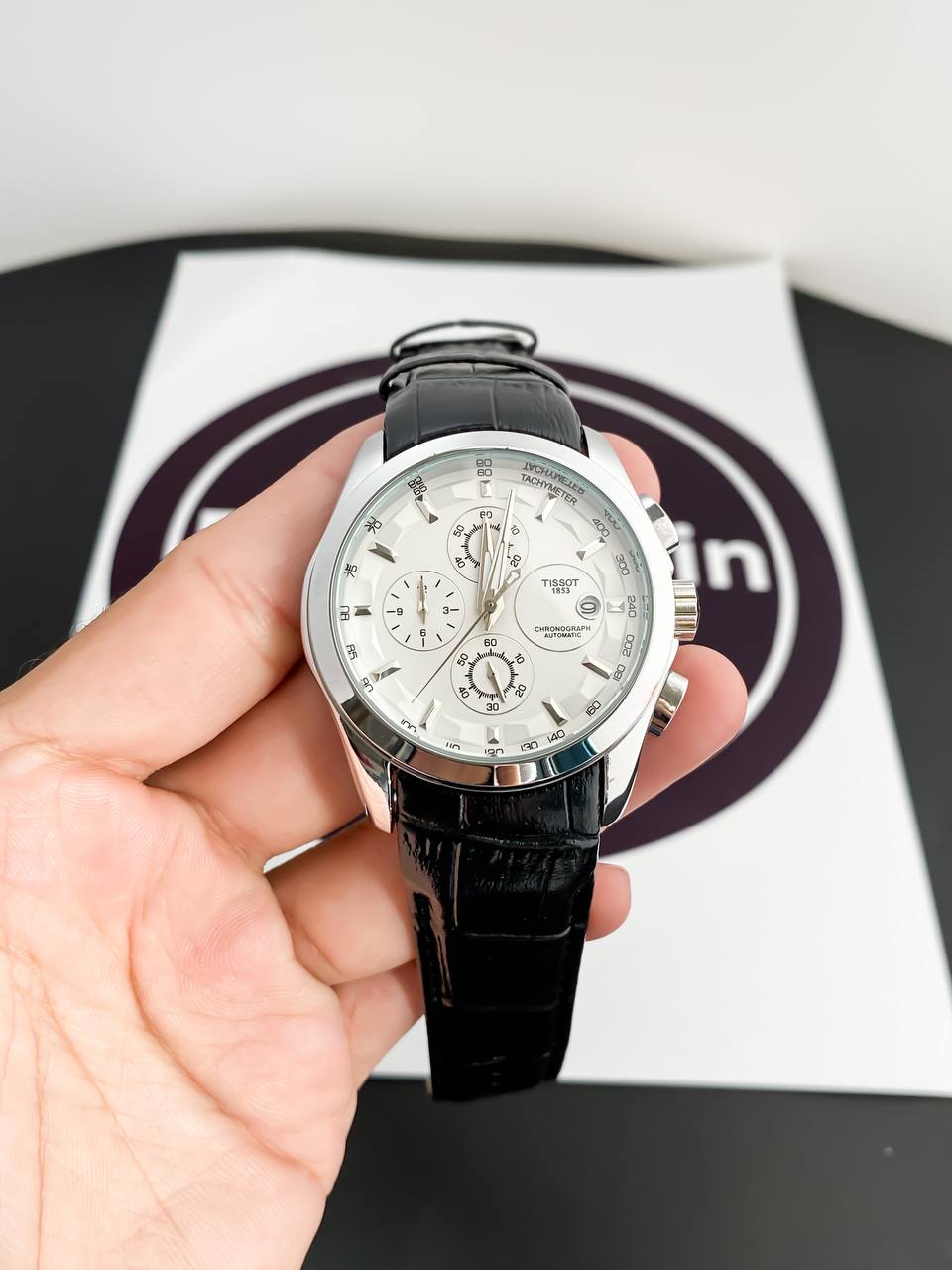 SILVER BLACK LEATHER BELT WATCH TW1853