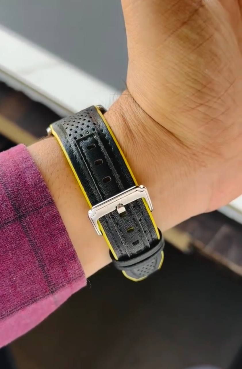 Silver Black Yellow Watch For Men