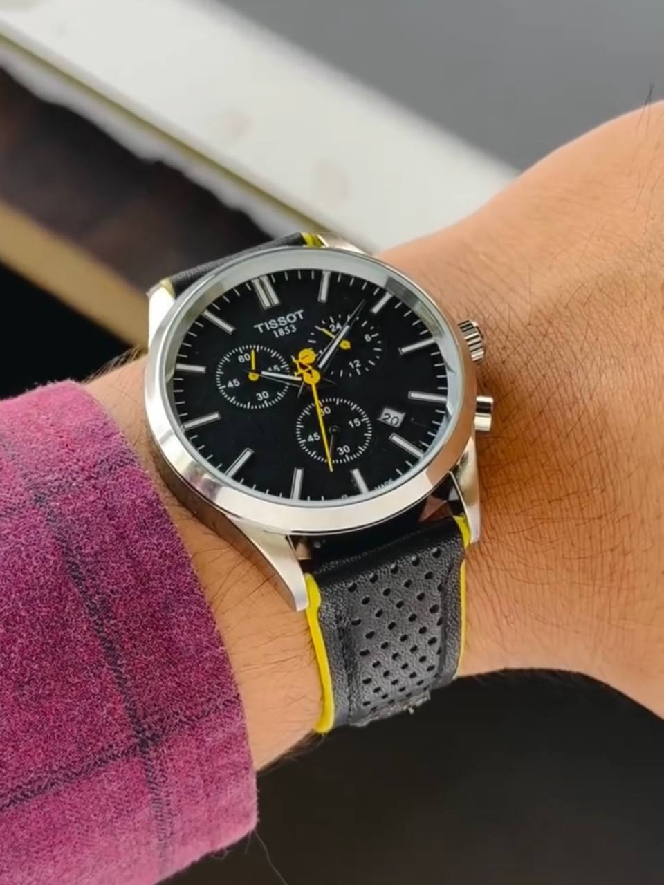 Silver Black Yellow Watch For Men