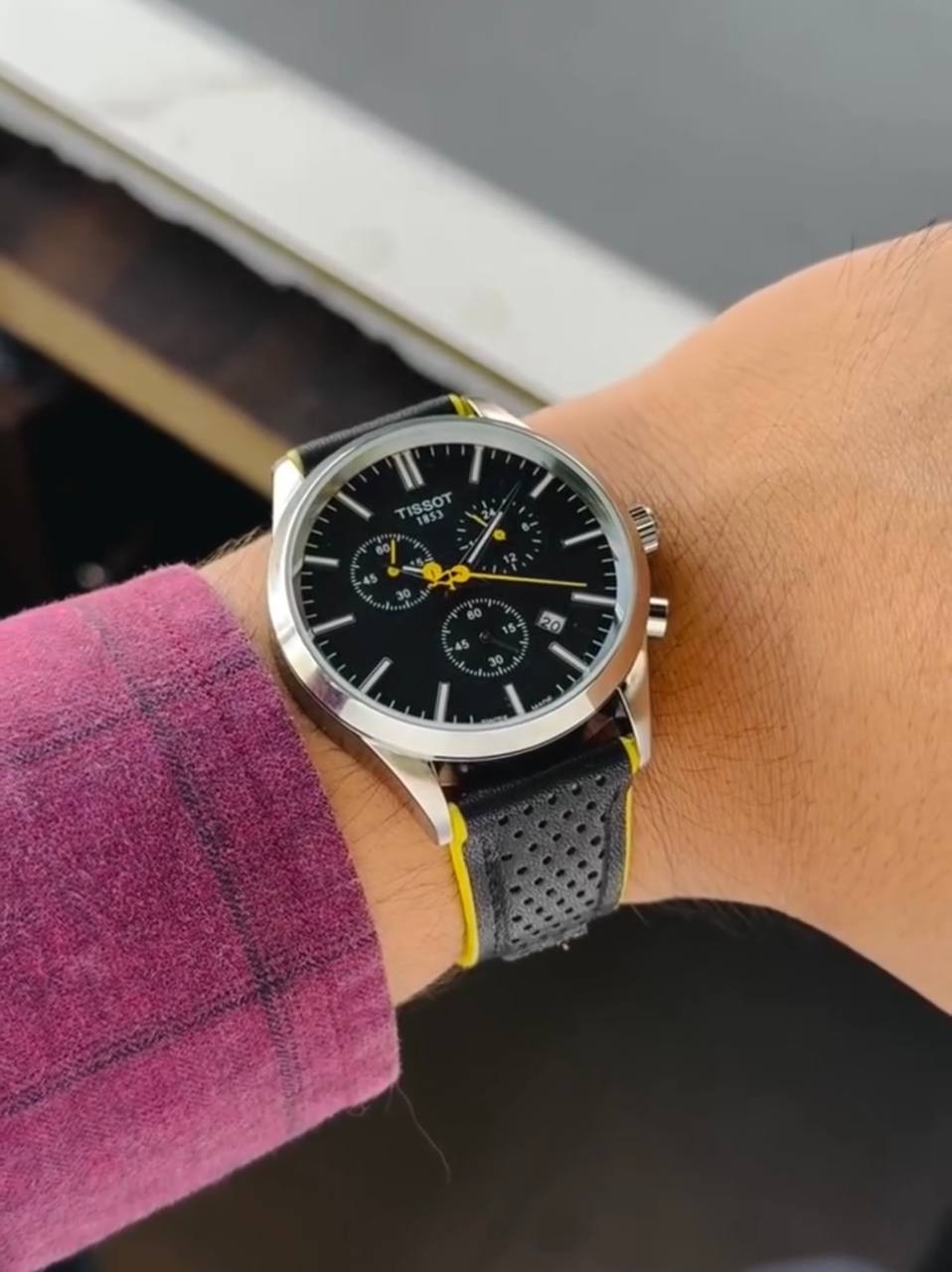 Silver Black Yellow Watch For Men