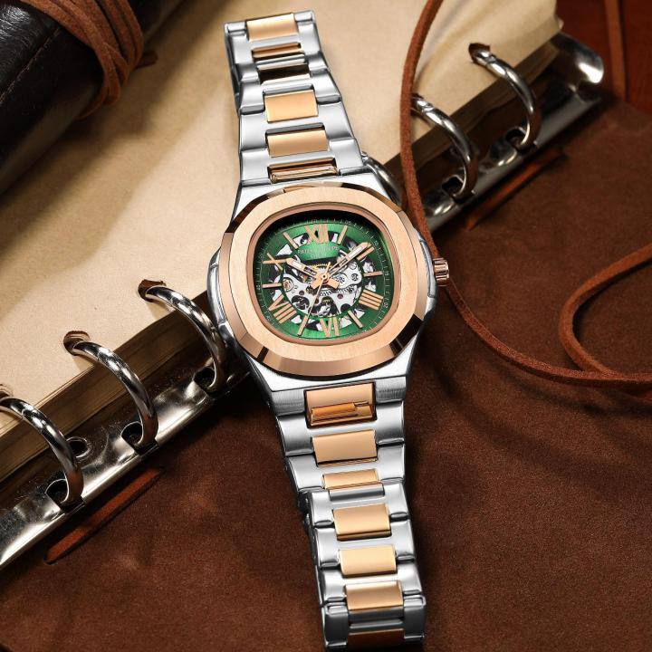 Patek Skeleton Automatic Two Tone Green Watch
