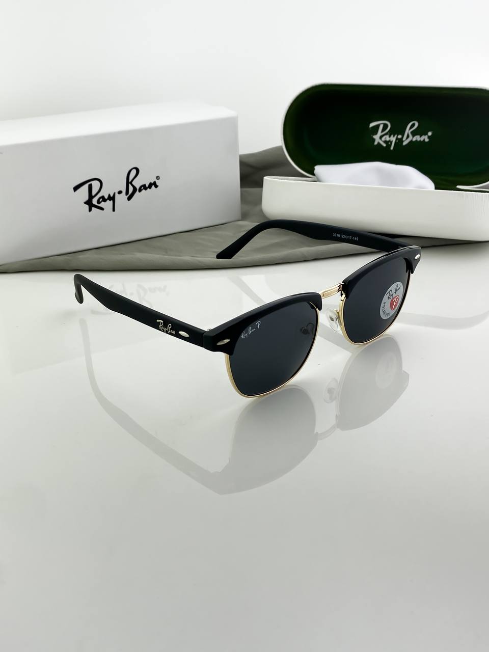 Rayban Club Master Gold Black Sunglass