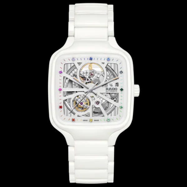 Rad_o true square automatic ceramic- white-silver rainbow