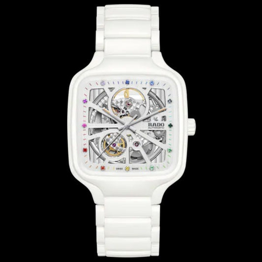 Rad_o true square automatic ceramic- white-silver rainbow