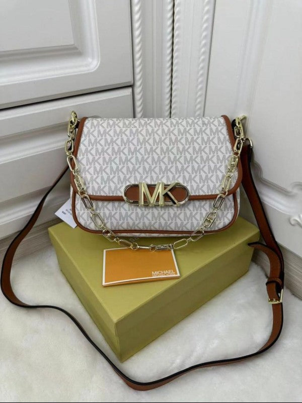 Michael Kors Parker Medium Logo Beige Brown Messenger Bag With OG Box Dust Cover & Carry Bag 100828 Beige Brown(LB)