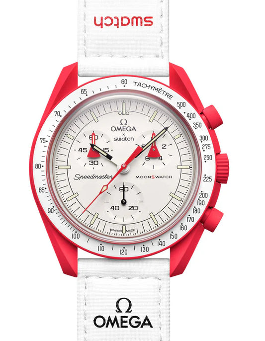 Swatch x Omega White Dial & Red Case/White Strap  Mission to Mercury OG-1025