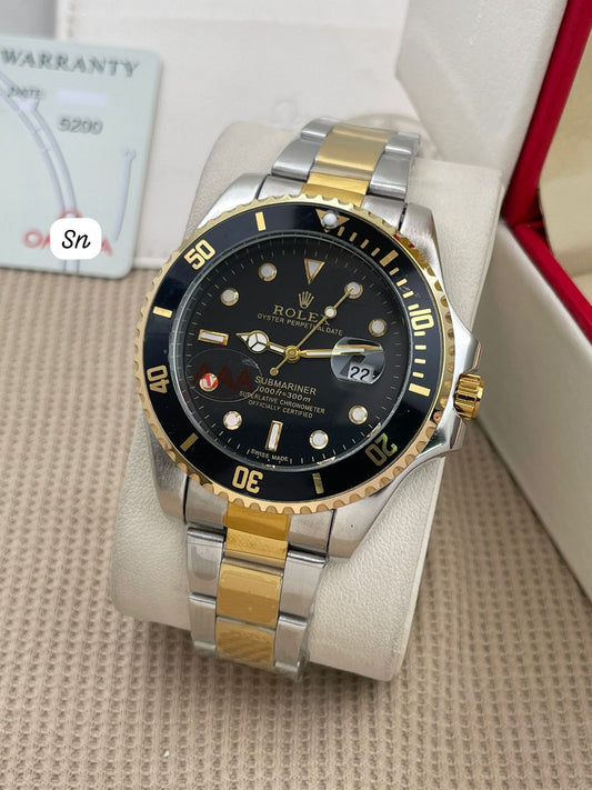 Rolex Silver Gold Black Metal Watch