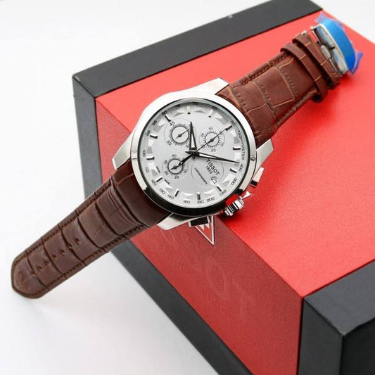 SILVER BROWN LEATHER BELT WATCH  TW1853