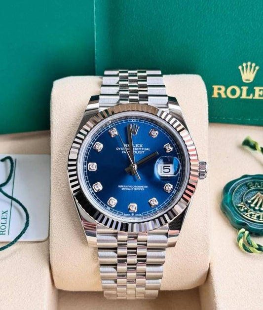 Date Just Diamond Silver Blue Watch RW0321