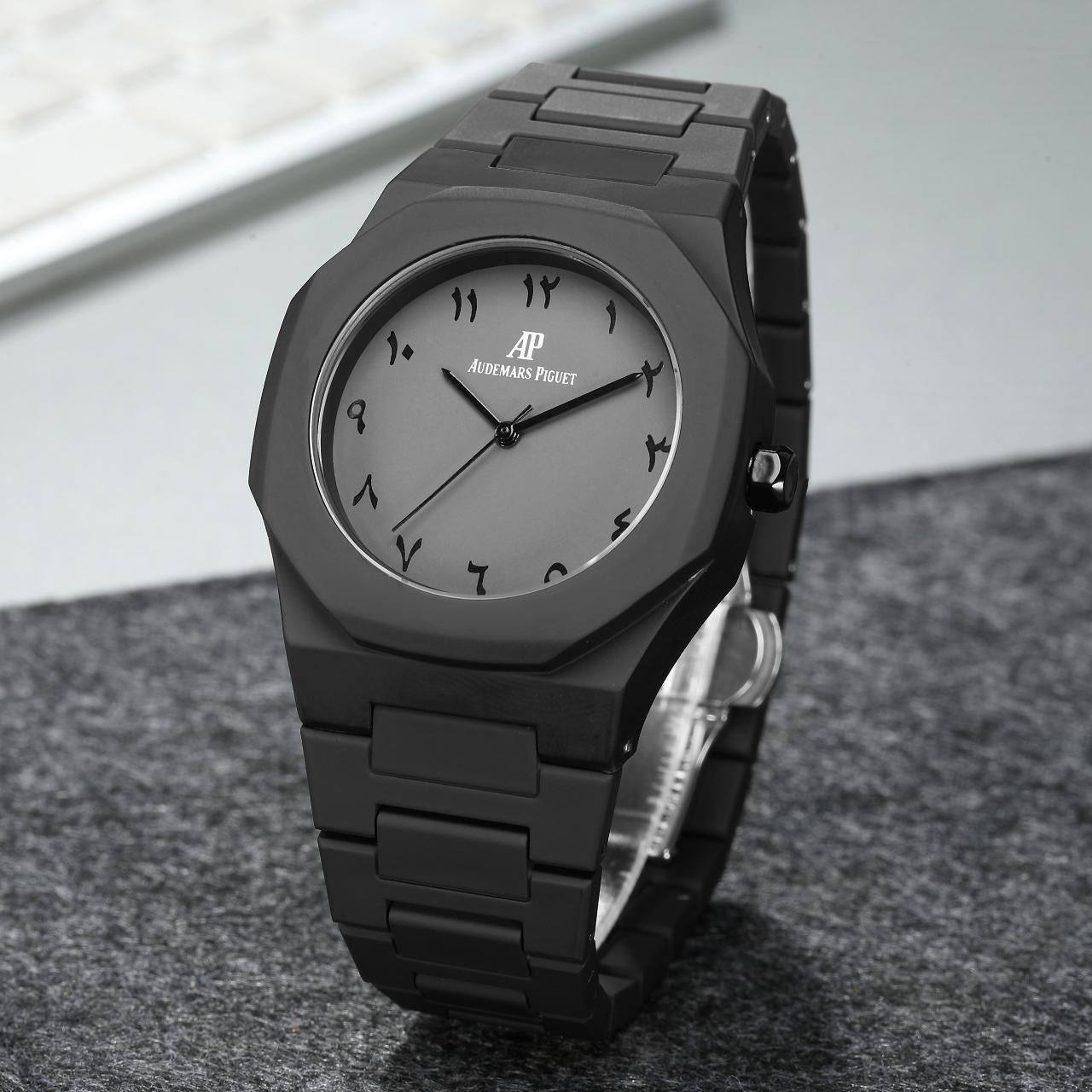 Arabic Aura Black Grey Silicone Watch