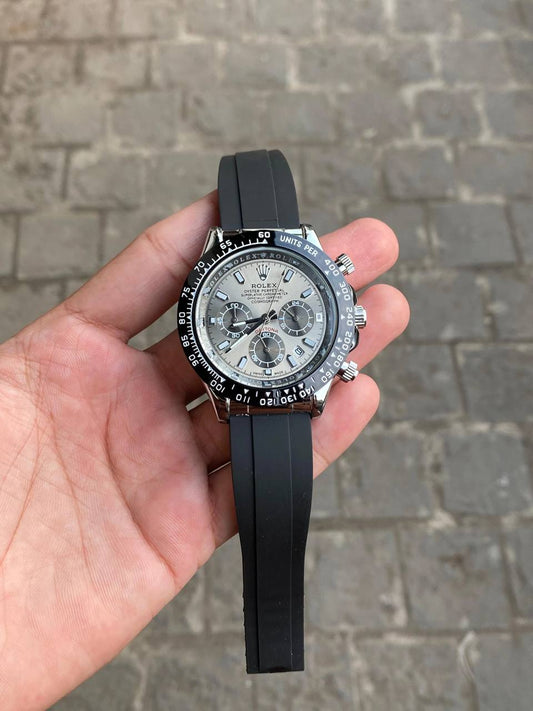 Daytona Grey Dial Black Case Silicon Strap Stylish Watch DW0213