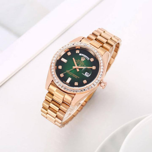 Day Date Diamond Copper Green Watch For Men