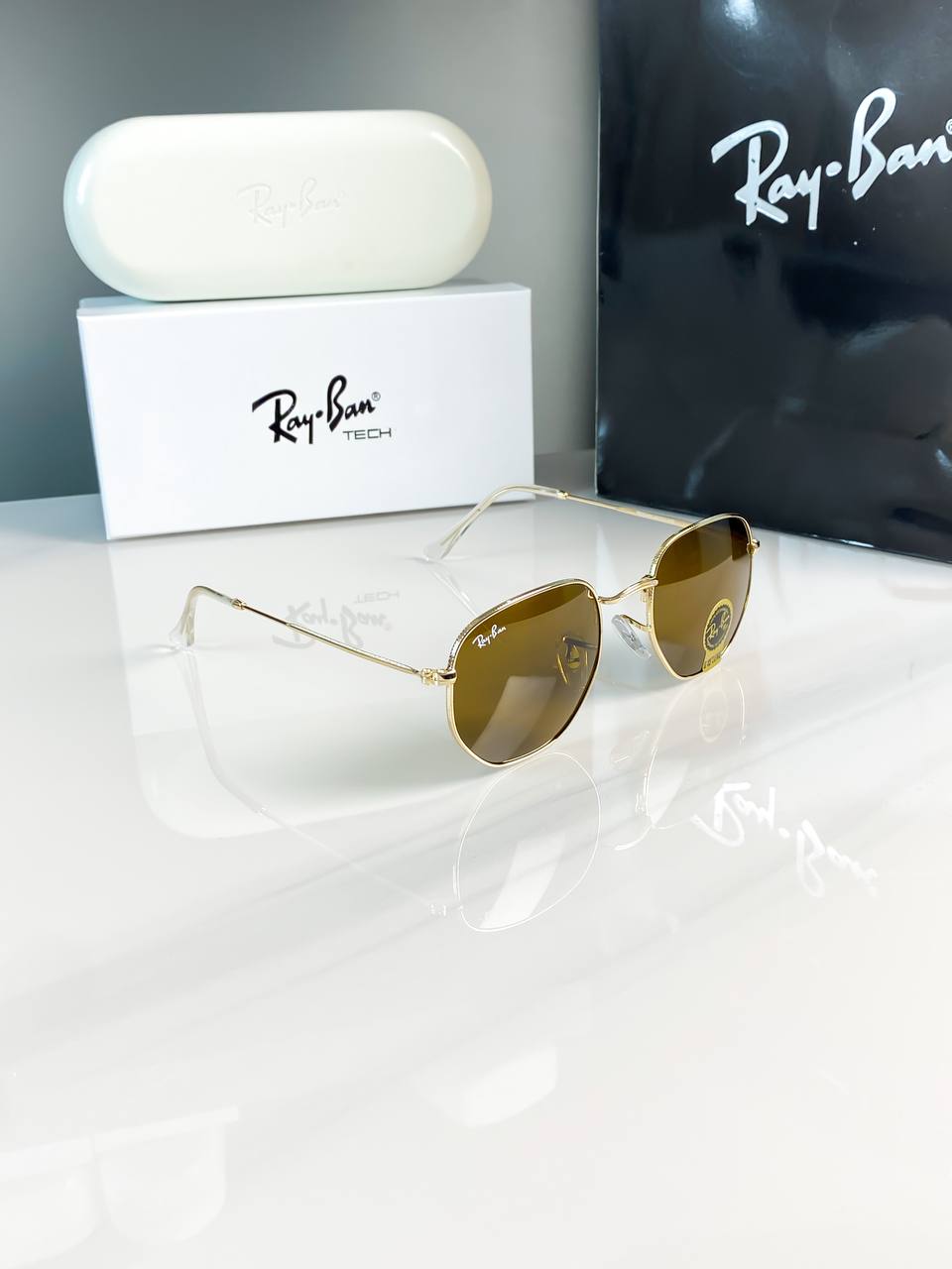 Rayban Hexa Gold Brown Sunglass