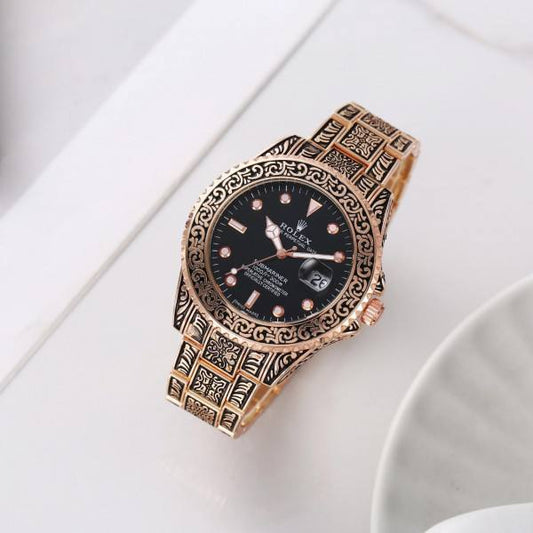 Rose Gold Black Rajwadi Date  watch RW0321