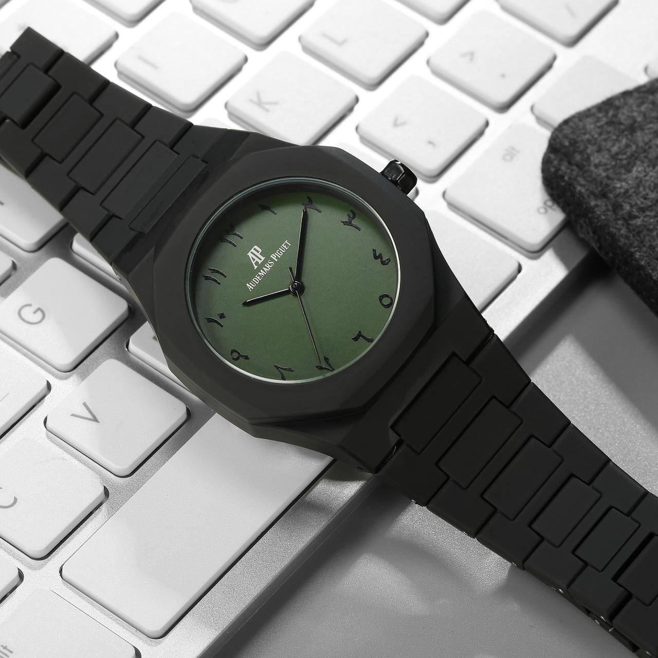 Arabic Aura Black Green Silicone Watch