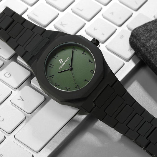 Arabic Aura Black Green Silicone Watch