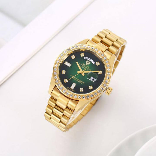 Day Date Diamond Gold Green Watch For Men