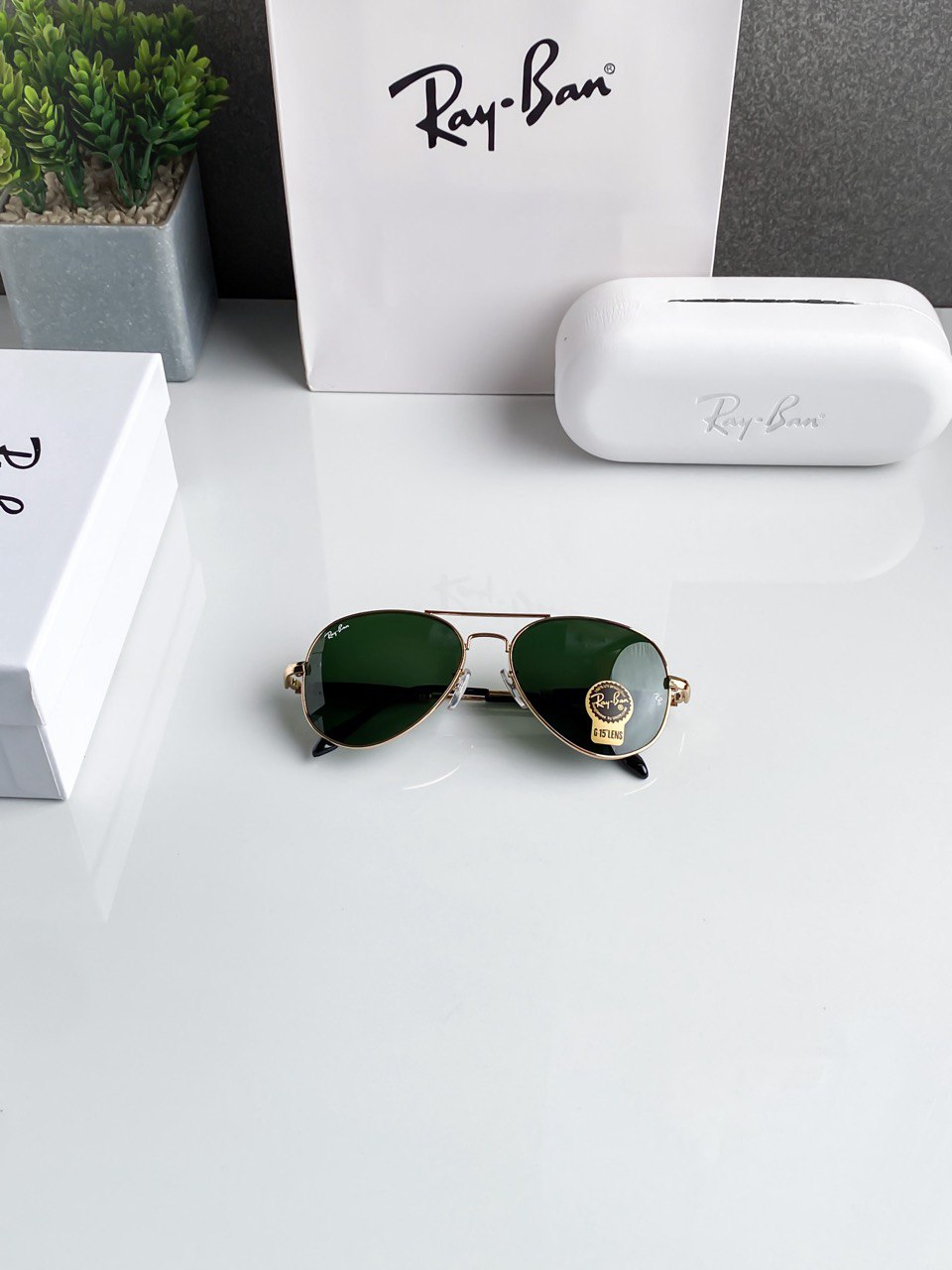 Aviator Gold Green Sunglass