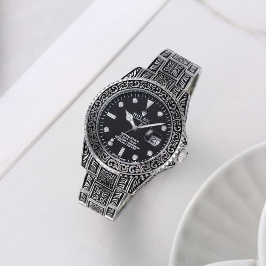 Silver Black Rajwadi Date  watch RW0321