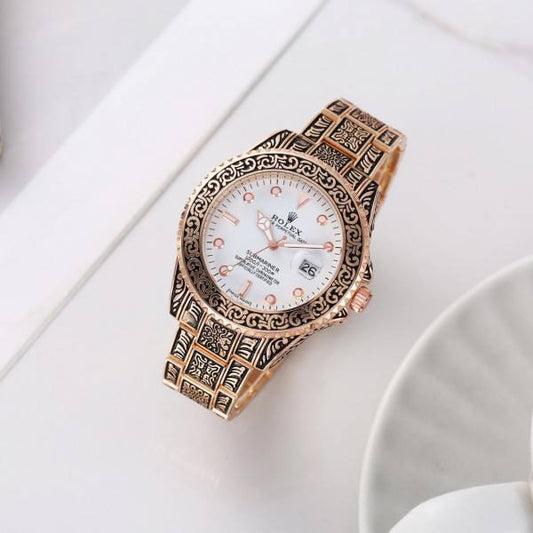 Rose Gold White Rajwadi Date  watch RW0321