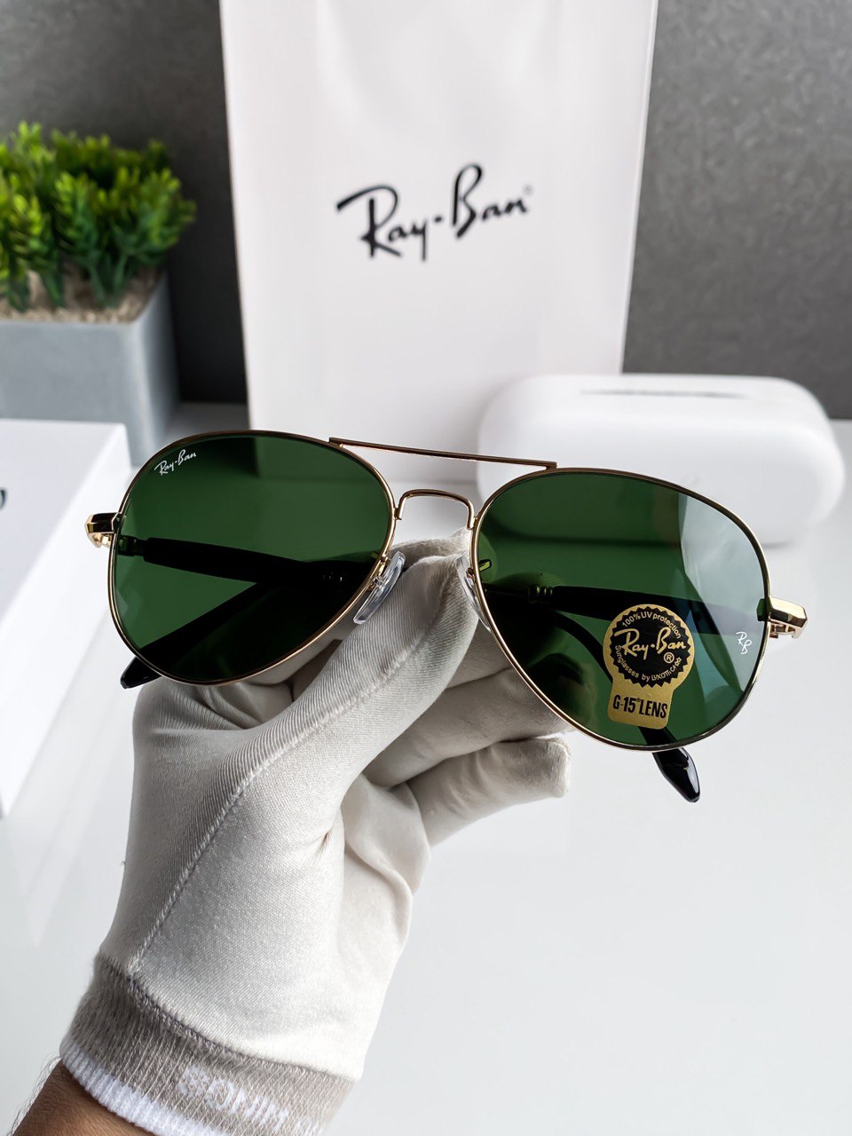 Aviator Gold Green Sunglass