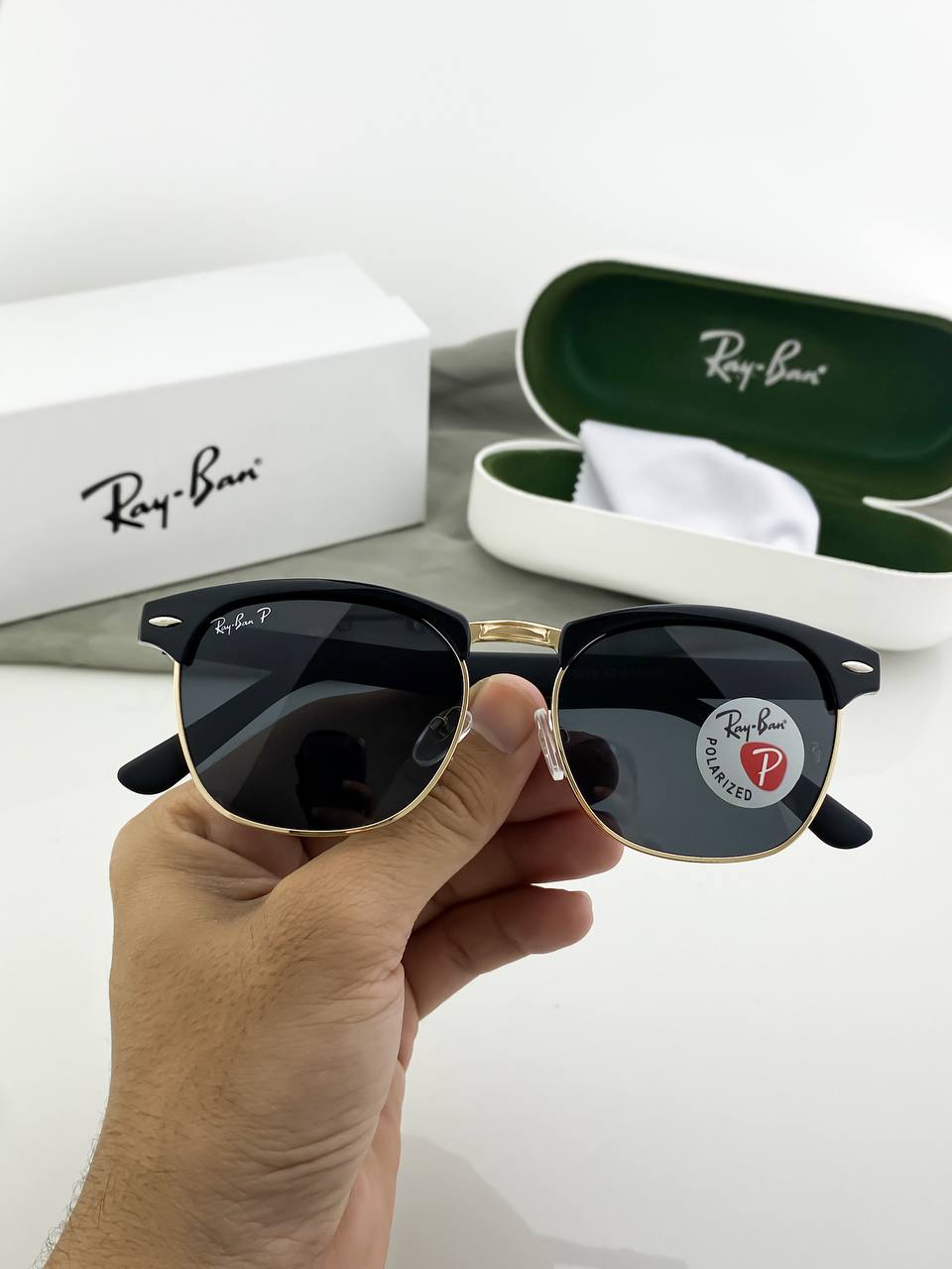 Rayban Club Master Gold Black Sunglass
