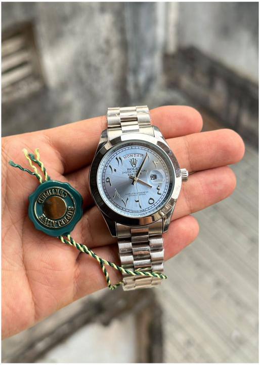 Day Date Arabic Silver Blue Watch RW0321