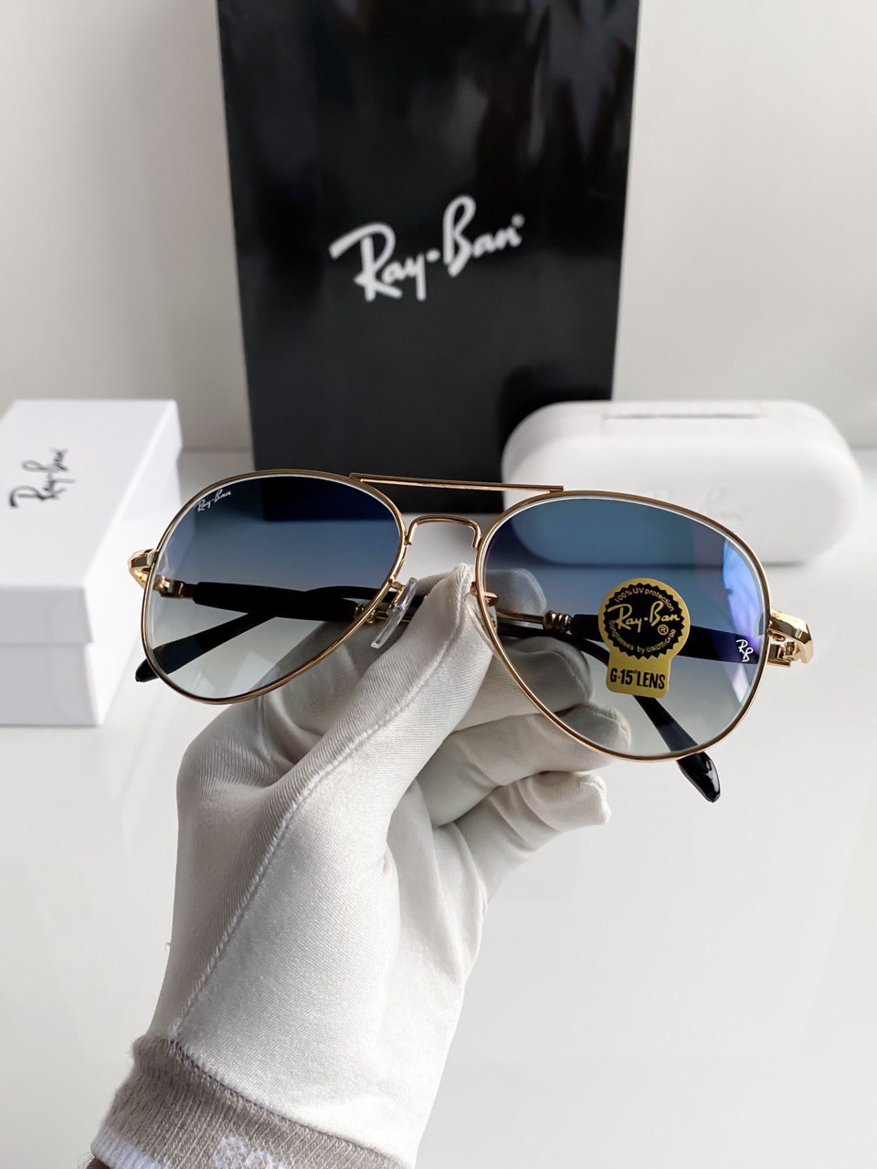 Aviator Gold Blue Shade Sunglass