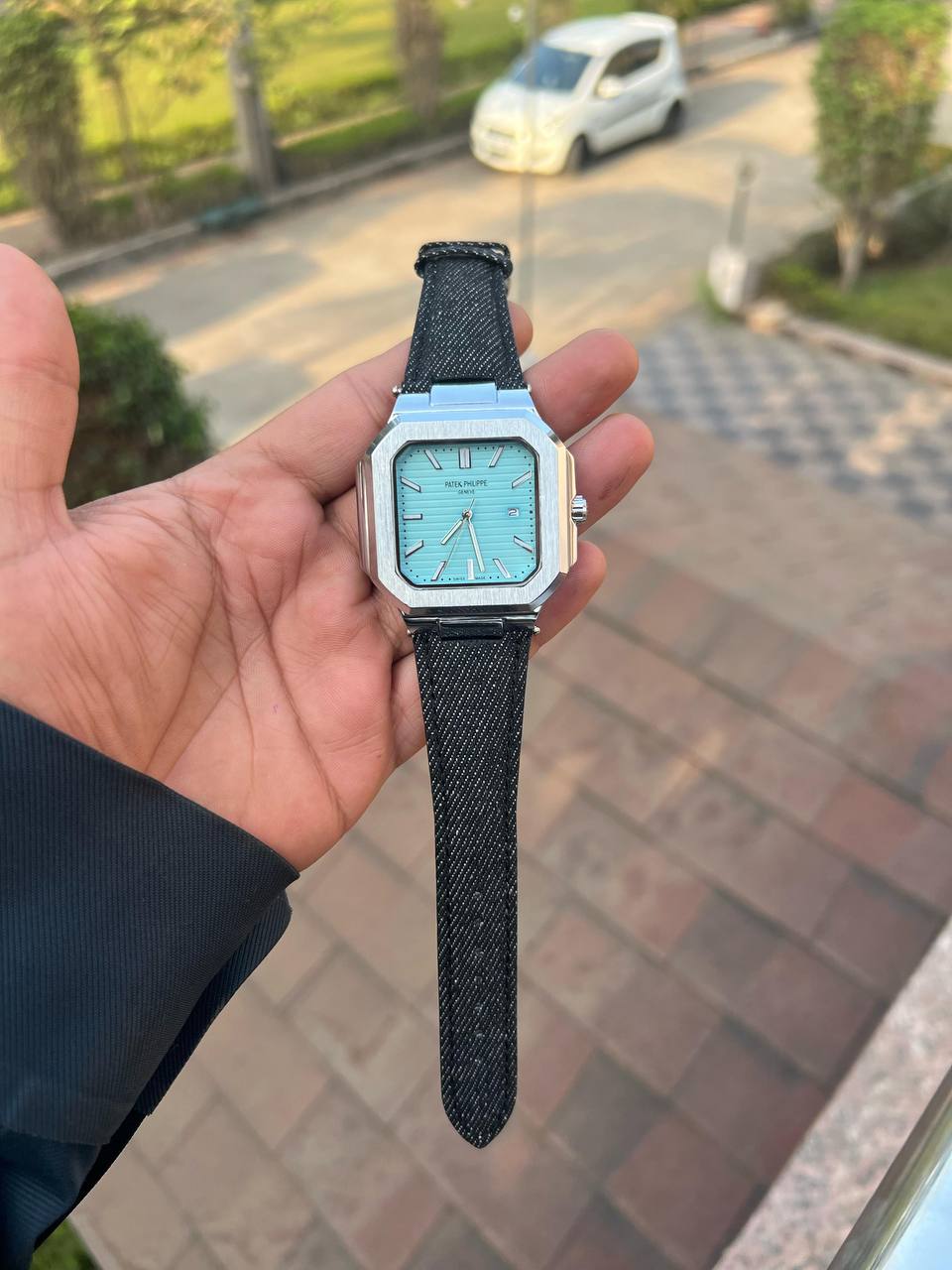 Black Blue Tiffany Leather Belt PP0789