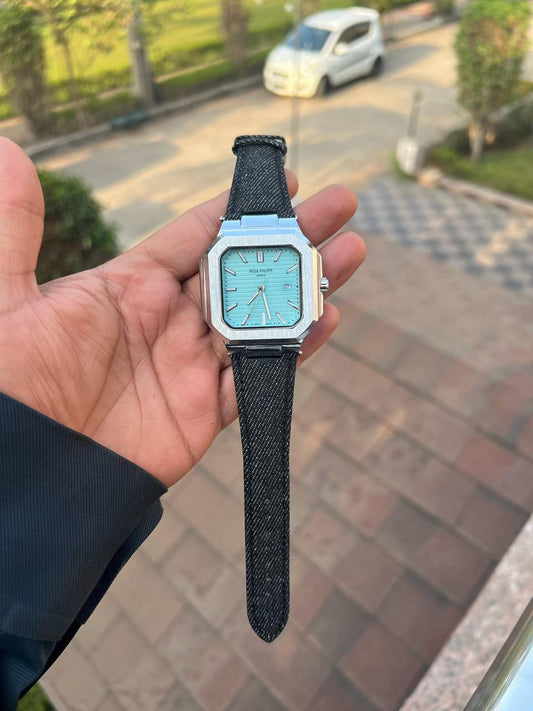 Black Blue Tiffany Leather Belt PP0789