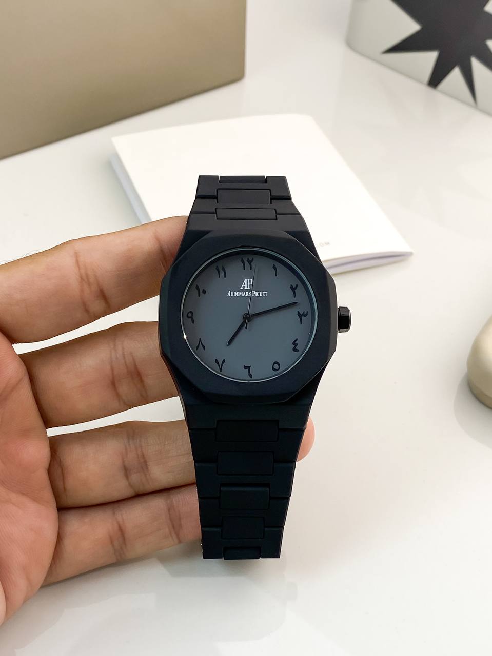 Arabic Aura Black Grey Silicone Watch