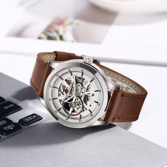 Tommy Automatic Silver Brown Leather Watch
